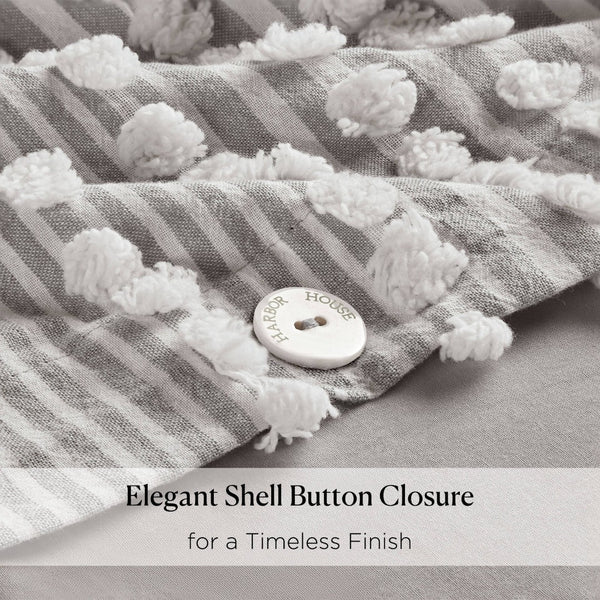 English Elm 3-piece Cotton Yarn Dyed Duvet Cover Set with Jacquard Pompom Stripe Bedding Grey B035P482894