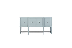 English Elm Breakfront Ocean Finish Sideboard - Light Blue Solid Wood & MDF, Power Ready, Metal Accents, 4 Cabinets B2699P224825