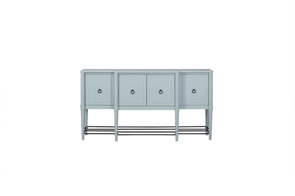 English Elm Breakfront Ocean Finish Sideboard - Light Blue Solid Wood & MDF, Power Ready, Metal Accents, 4 Cabinets B2699P224825