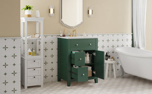 English Elm 24" Modern Bathroom Vanity with Ceramic Basin, French Country Cross-Grid Design & Soft-Close Drawers Green N710P280655F