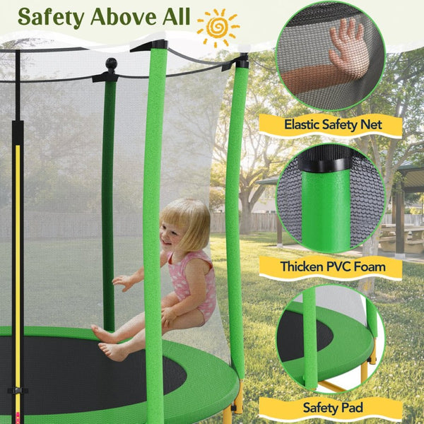 English Elm [without Basketball Hoop] 5.5 Ft Kids Trampoline with Safety Net and Foam Padded Poles Green N739P443065F