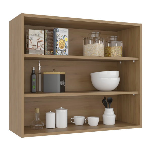 English Elm Wall Mounted Open Shelf Cabinet Three Tiers Modern Kitchen Storage Organizer Beige B092P474488