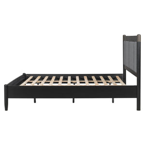 English Elm Solid Pine King Platform Bed with Upholstered Headboard and Industrial Metal Accents Black,Dark Grey N770PK361419B