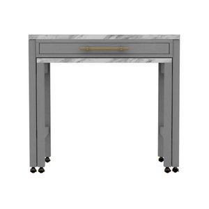 English Elm Light Gray Counter Height Table with Faux Marble Top, Slide-Out Extension, Drawer & Casters - Farmhouse Kitchen Island Stylish Storage Solution B011P232972