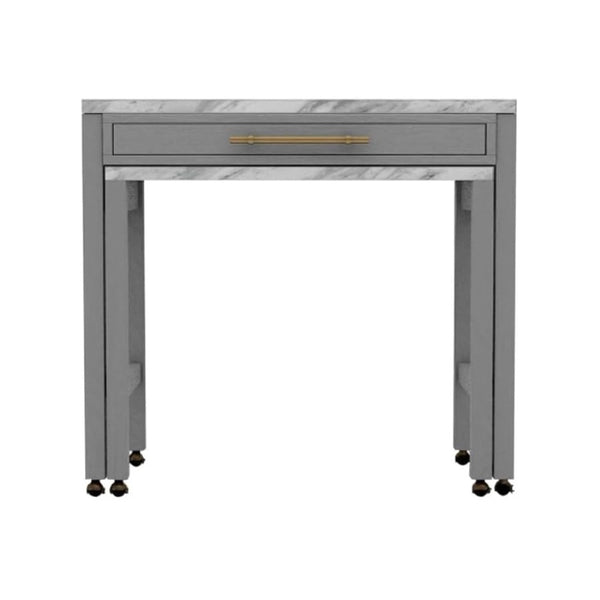 English Elm Light Gray Counter Height Table with Faux Marble Top, Slide-Out Extension, Drawer & Casters - Farmhouse Kitchen Island Stylish Storage Solution B011P232972