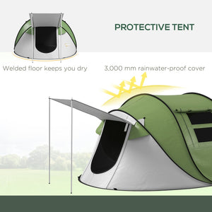 English Elm Outsunny Instant Pop up Camping Tent with Porch Vestibule Waterproof 3 Person Dome Green W2225P200771
