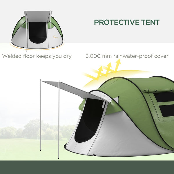 English Elm Outsunny Instant Pop up Camping Tent with Porch Vestibule Waterproof 3 Person Dome Green W2225P200771