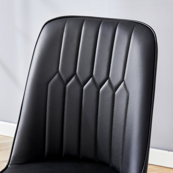 English Elm Table Set: 31.5-Inch Elegant White Marble Round Dining Table With 4 Black Pu Chairs For Chic Dining W1151S02497-GIGA