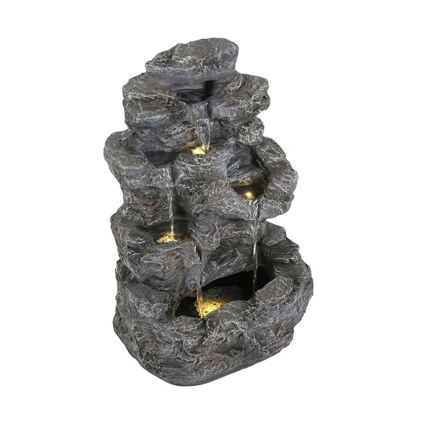 English Elm Christopher Knight Home® - 5-Tiered Concrete Fountain Slim Column with LED Lighting, Weather-Resistant Modern Garden Accent, Space-Saving 디자인 N765P324556G