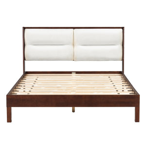 English Elm Solid Wood Queen Platform Bed Velvet Tufted Headboard Architectural Slat Design Espresso N7090000742P