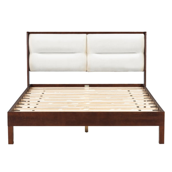 English Elm Solid Wood Queen Platform Bed Velvet Tufted Headboard Architectural Slat Design Espresso N7090000742P