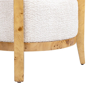 English Elm Jennifer Taylor Home - Madrid Luxurious Burl Wood Barrel Accent Chair in Seashell White Chenille — Cozy, Durable, Stylish Accent B2719P238278