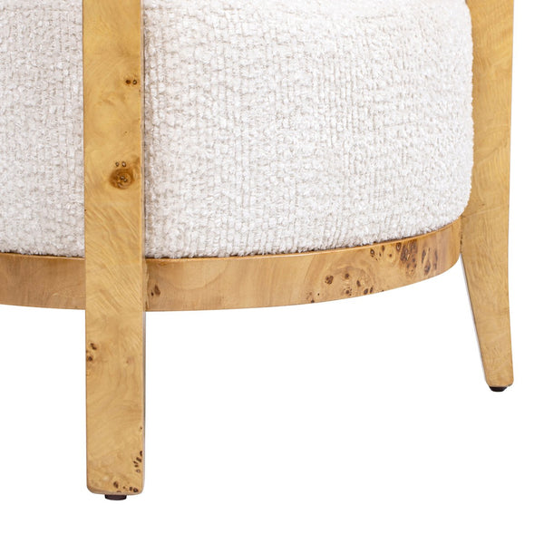 English Elm Jennifer Taylor Home - Madrid Luxurious Burl Wood Barrel Accent Chair in Seashell White Chenille — Cozy, Durable, Stylish Accent B2719P238278