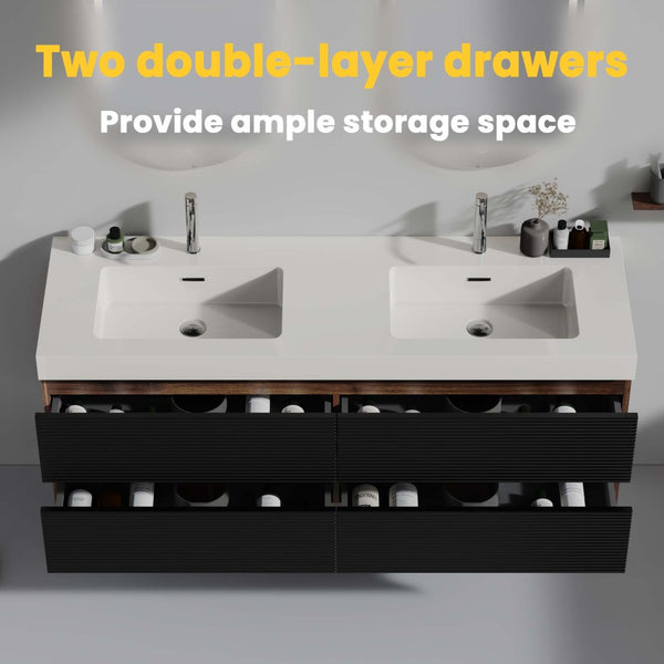 English Elm Emilia 60 Inch Freestanding Oak Vanity with Ceramic Sink and Soft Close Drawers W1865S00192