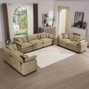 English Elm Modern 2-Piece Sofa Set: Luxurious Tan Corduroy 2-Seater & 3-Seater With Memory Foam Cushions & Pillows W714S00794