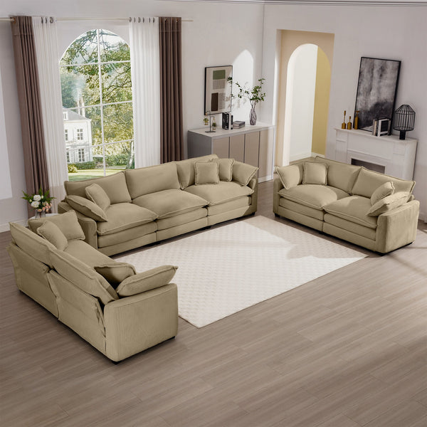 English Elm Modern 2-Piece Sofa Set: Luxurious Tan Corduroy 2-Seater & 3-Seater With Memory Foam Cushions & Pillows W714S00794