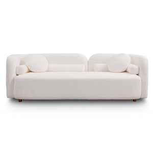 English Elm 2PCS Japandi Boucle Sofa Set White – Curved 3-Seater Cloud Couch, Eucalyptus Frame, Plush Comfort W2664S00040