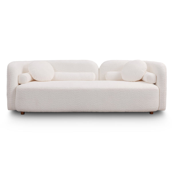 English Elm 2PCS Japandi Boucle Sofa Set White – Curved 3-Seater Cloud Couch, Eucalyptus Frame, Plush Comfort W2664S00040