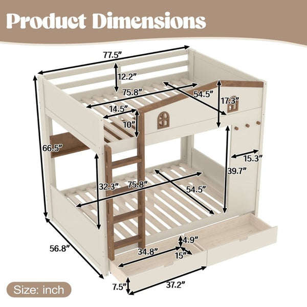 English Elm Twin Triple Metal Bunk Bed Matte Powder Coated Frame with Full Safety Guardrails W1580S00637