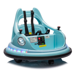 English Elm 12v Kids Ride on Bumper Car with 360 Spin Led Lights Bluetooth and Parental Remote Blue W1578P198508