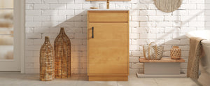 English Elm 20-inch Farmhouse Bathroom Vanity with Ceramic Sink, Freestanding Single Cabinet, Soft-Close Door, Adjustable Shelf, Natural Wood-Grain Finish N710P334910P