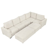 English Elm 121.3" Sectional Couch Sofa Bed Modular Sofa With Two Movable Ottomans For Living Room (Old Sku:N719S001640A), Beige