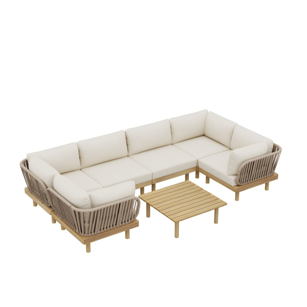 English Elm 7-piece Acacia Wood Outdoor Sectional with Rope Woven Backs and Resort Style Comfort N768P395021L_4_N768P395020L_2_N768P395019L