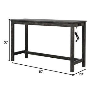 English Elm Transitional 3-Piece Counter Bar Dining Set with Weathered Gray Wood, Tufted Beige Stools, USB Ports Charcoal Black 63 L x 23 W x 5 H B011S01827