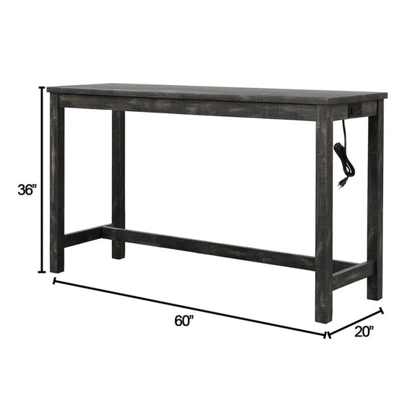 English Elm Transitional 3-Piece Counter Bar Dining Set with Weathered Gray Wood, Tufted Beige Stools, USB Ports Charcoal Black 63 L x 23 W x 5 H B011S01827