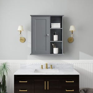 English Elm 23.6" Grey Mdf Wall Cabinet Soft Close Doors Compact Bathroom Storage Organizer W2704P264352