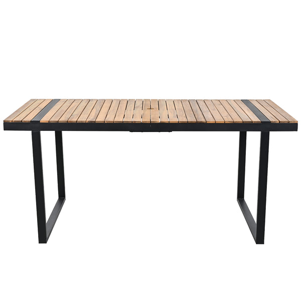 English Elm 7 Piece Outdoor Dining Set with Acacia Wood & Steel Frame, Water-Resistant Cushions, Umbrella Hole Beige N719Z000140A