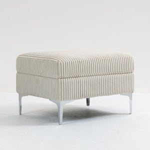 English Elm Modular Corduroy Storage Ottoman with Reversible Lid and Steel Legs — Compact Foam Seat, 250 lb Capacity Beige W3098P257003