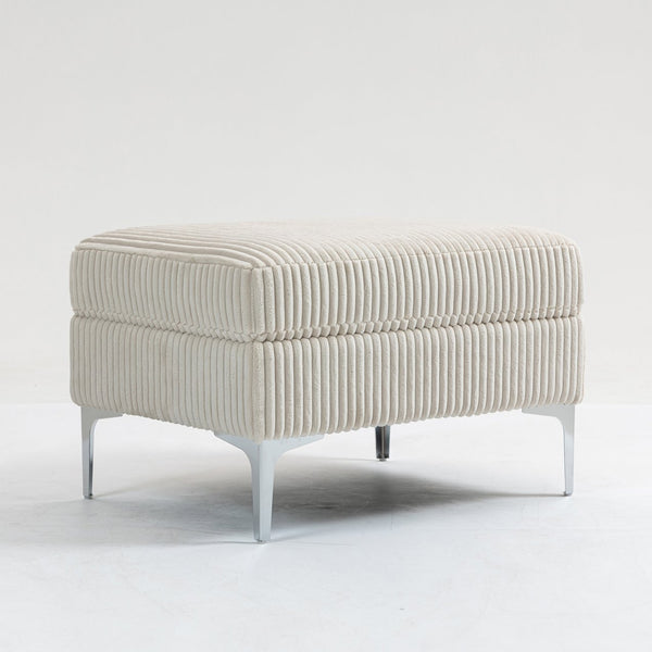 English Elm Modular Corduroy Storage Ottoman with Reversible Lid and Steel Legs — Compact Foam Seat, 250 lb Capacity Beige W3098P257003