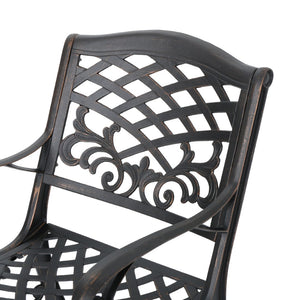 English Elm Phoenix Cast Aluminum Outdoor Dining Arm Chairs Ornate Lattice Scroll Garden Set Copper 54589.00SHNCOP