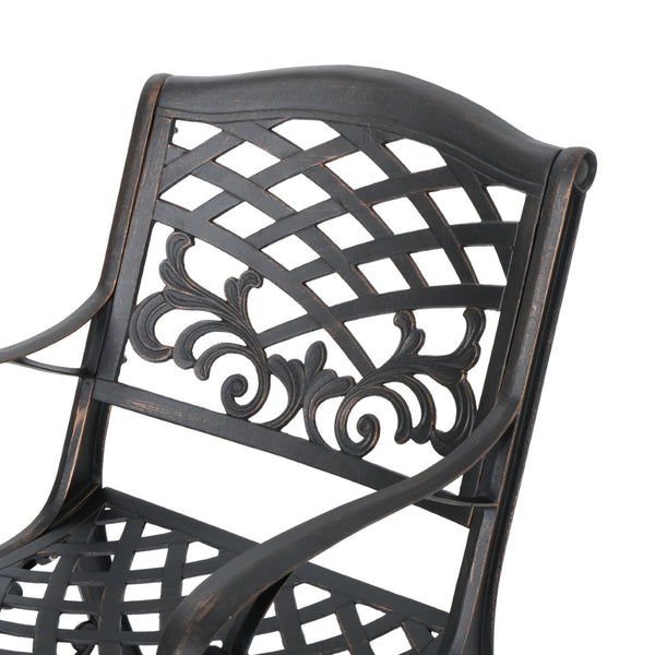 English Elm Phoenix Cast Aluminum Outdoor Dining Arm Chairs Ornate Lattice Scroll Garden Set Copper 54589.00SHNCOP