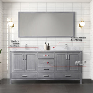 English Elm Distressed Grey Double Bath Vanity With Carrara Marble Top, Complete Faucet Set & Stylish Mirror B2731S01002