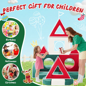 English Elm 16 Piece Modular Foam Play Couch Fort Building Set for Creative Kids Playroom Use Red+Green T5880P493422