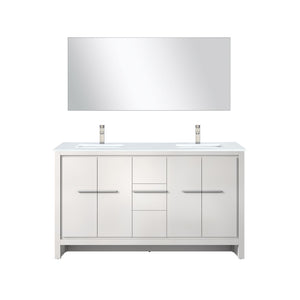English Elm White Double Bath Vanity Set With Cultured Marble Top, Brushed Nickel Faucet & Large Mirror, 64" L B2731S01738-GIGA