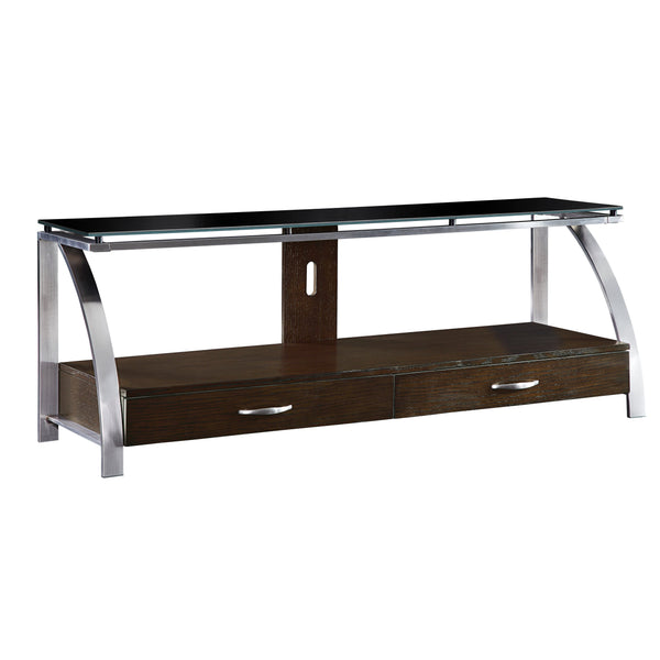 English Elm 1pc Tioga Modern TV Stand with Glass Top & Brushed Chrome Frame, Espresso Shelf, Drawers, 60" B011P289735