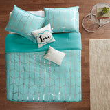 Intelligent Design Raina Modern/Contemporary Metallic Printed Comforter Set ID10-1242 Aqua/Silver