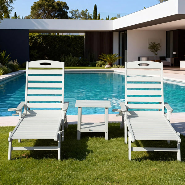 English Elm Pool Chaise Lounge Set Two Chairs Hdpe Outdoor Reclining Patio Sunbathing Furniture White W1859S00213