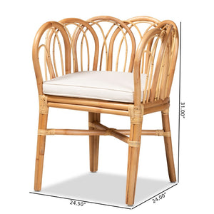 English Elm Modern Handcrafted Rattan Dining Chair with Geometric Open Back and Foam Seat Cushion B2750P470023
