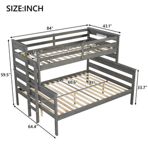 English Elm Wood Twin Xl Over Queen Bunk Bed In Gray - Stylish Space-Saving Solution For Kids & Guests! GX000446AAE-1-GIGA