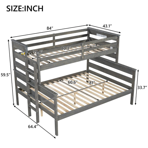 English Elm Wood Twin Xl Over Queen Bunk Bed In Gray - Stylish Space-Saving Solution For Kids & Guests! GX000446AAE-1-GIGA
