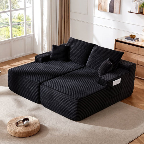 English Elm 75" Cloud Sectional with Double Chaise Deep Seat Plush Upholstered Modern Lounge Sofa W3975S00057