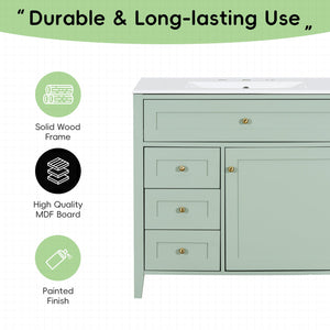 English Elm 36-Inch Green Bathroom Vanity With Sink - Modern Mdf & Rubberwood Freestanding Storage Solution N725P350821F