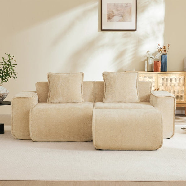 English Elm Streamlined Velvet Modular L-shape Sectional Sofa with Cloud Foam and French Piping Light Camel W3041S00350