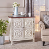 Christopher Knight Home® Alana Farmhouse Distressed Firwood Cabinet with Carved Panels, White and Brown