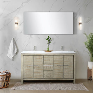 English Elm Rustic Acacia Double Bath Vanity 60" W With White Quartz Top, Brushed Nickel Faucet & Mirror Combo B2731S01683-GIGA