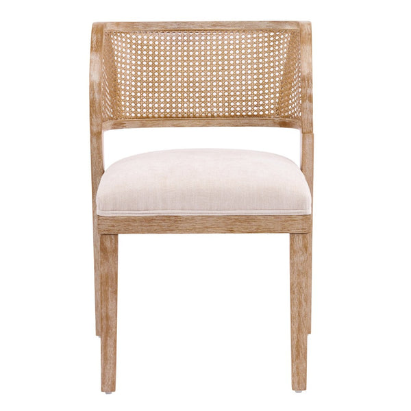 English Elm Upholstered Woven Rattan Back Dining Chairs Set of 2 Farmhouse Rubberwood Frame N776P394378B